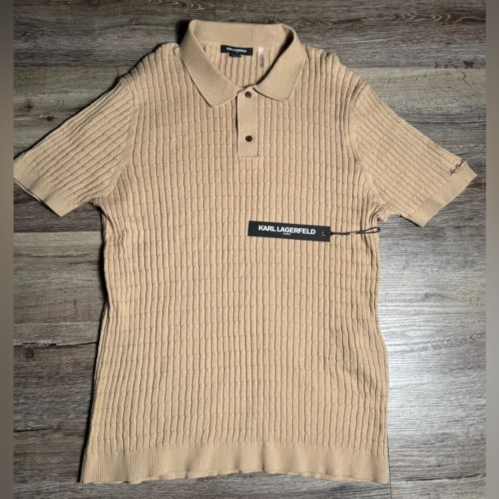 Karl Lagerfeld Paris Knit/Stretch Polo Men XL Khaki Logo